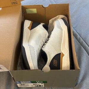 Skechers White and Black Sneakers with Gold Detail